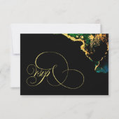 Luxury Black Emerald Gold Wedding RSVP Kaartje (Voorkant)