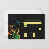 Luxury Black Emerald Gold Wedding RSVP Kaartje (Achterkant)