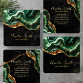 Luxury Black & Emerald Green Marble with Gold Glit Vierkante Visitekaartje
