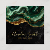 Luxury Black & Emerald Green Marble with Gold Glit Vierkante Visitekaartje (Voorkant)