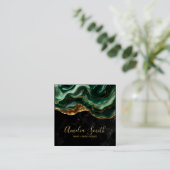 Luxury Black & Emerald Green Marble with Gold Glit Vierkante Visitekaartje (Staand voorkant)