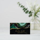 Luxury Black & Emerald Green Marble with Gold Visitekaartje (Staand voorkant)
