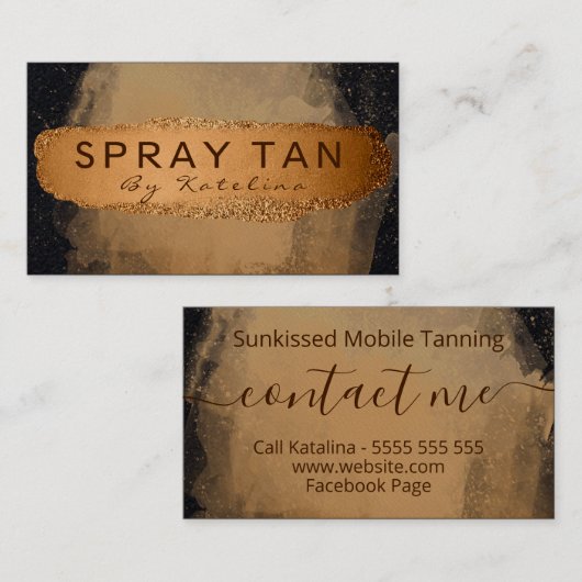Luxury Black en Bronze Mobile Spray Tan Visitekaartje (Voorkant / Achterkant)