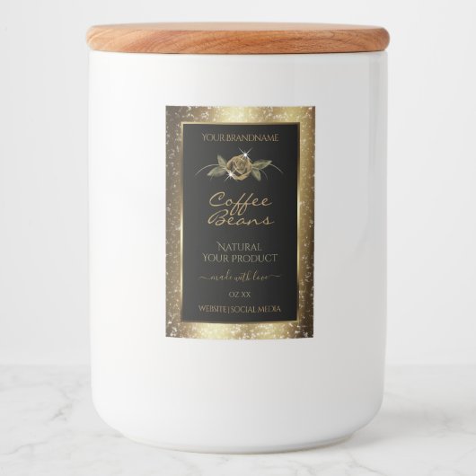 Luxury Black en Gold Brown Glitter-productlabels Voedselcontainer Etiket (Voorkant)