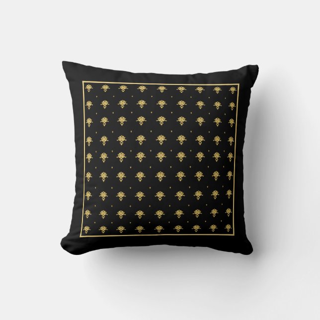 Luxury Black en Gold  Damask-patroon Kussen (Voorkant)