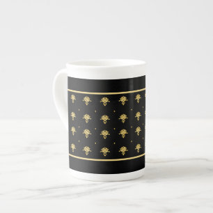 Luxury Black en Gold Damask-patroon Porselein Kop