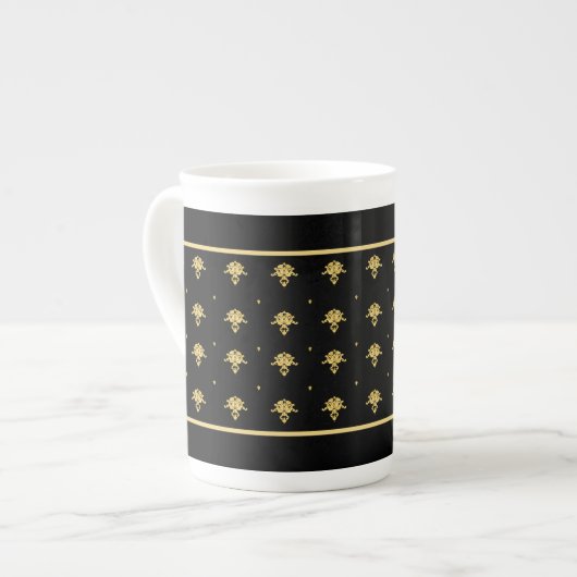 Luxury Black en Gold  Damask-patroon Porselein Kop (Links)