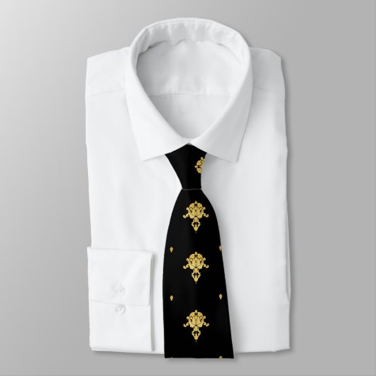 Luxury Black en Gold Damask-patroon Stropdas (Gebonden)