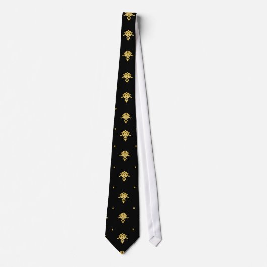 Luxury Black en Gold Damask-patroon Stropdas (Voorkant)