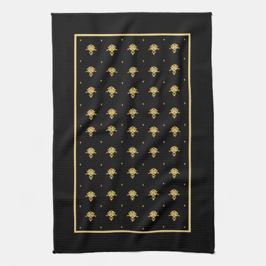 Luxury Black en Gold  Damask-patroon Theedoek (Verticaal)