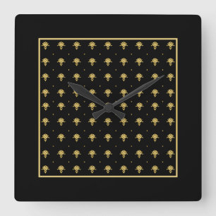 Luxury Black en Gold  Damask-patroon Vierkante Klok