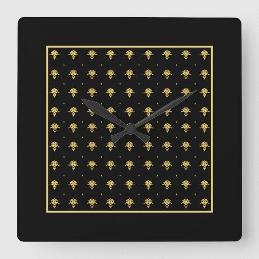 Luxury Black en Gold  Damask-patroon Vierkante Klok (Voorkant)