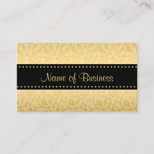 Luxury Black en Gold Floral Damask Visitekaartje (Voorkant)