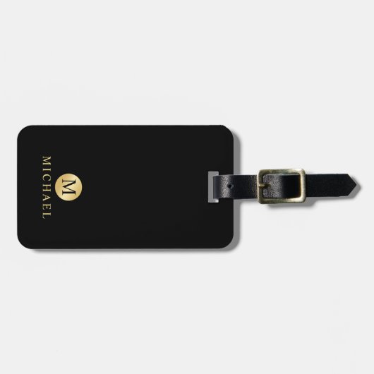 Luxury Black en Gold-gepersonaliseerd monogram Bagagelabel (Voorkant horizontaal)