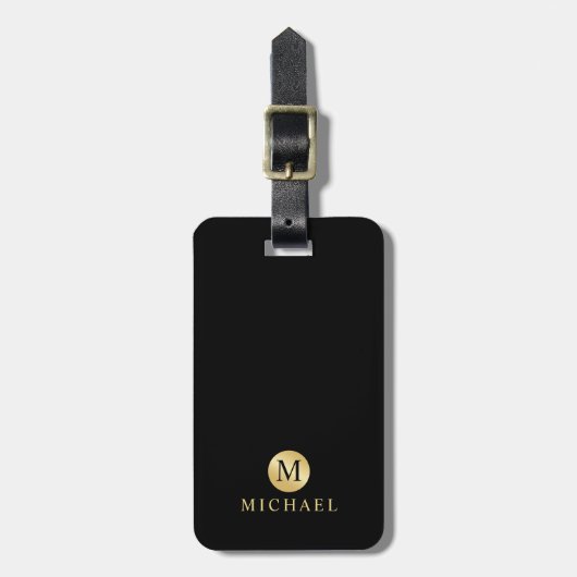 Luxury Black en Gold-gepersonaliseerd monogram Bagagelabel (Voorkant verticaal)