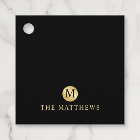 Luxury Black en Gold-gepersonaliseerd monogram Bedankjes Labels (Voorkant)