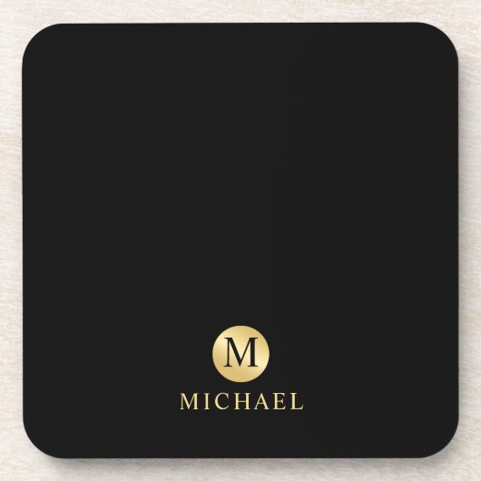 Luxury Black en Gold-gepersonaliseerd monogram Bier Onderzetter (Voorkant)