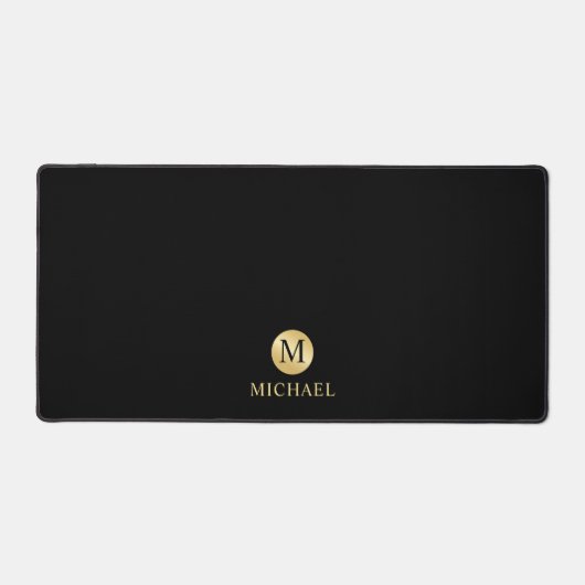 Luxury Black en Gold-gepersonaliseerd monogram Bureaumat (Voorkant)