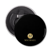 Luxury Black en Gold-gepersonaliseerd monogram Button Flesopener (Voorkant)