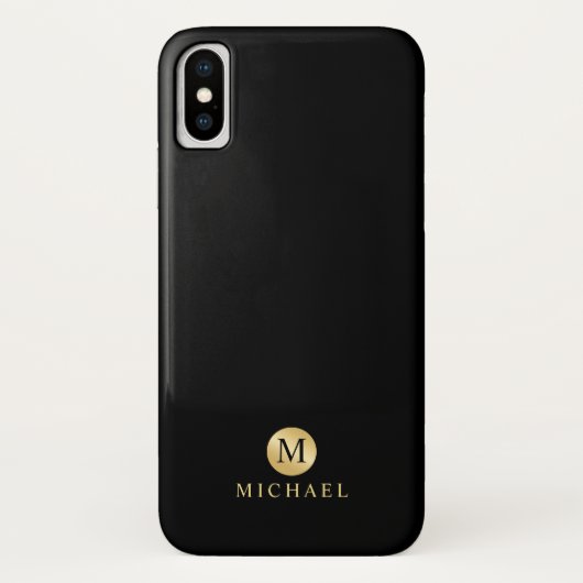Luxury Black en Gold-gepersonaliseerd monogram Case-Mate iPhone Case (Achterkant)
