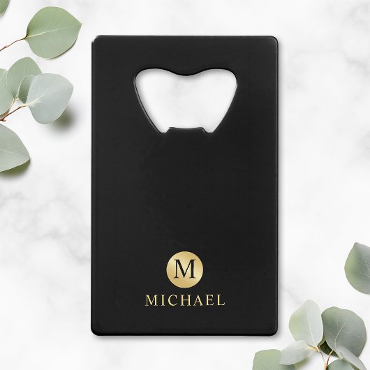 Luxury Black en Gold-gepersonaliseerd monogram Creditkaart Flessenopener