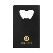 Luxury Black en Gold-gepersonaliseerd monogram Creditkaart Flessenopener (Voorkant)