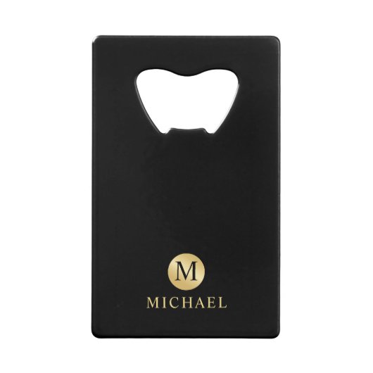 Luxury Black en Gold-gepersonaliseerd monogram Creditkaart Flessenopener (Voorkant)