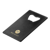 Luxury Black en Gold-gepersonaliseerd monogram Creditkaart Flessenopener (Voorkant Gekanteld)