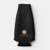 Luxury Black en Gold-gepersonaliseerd monogram Flesjeskoeler (Voorkant)