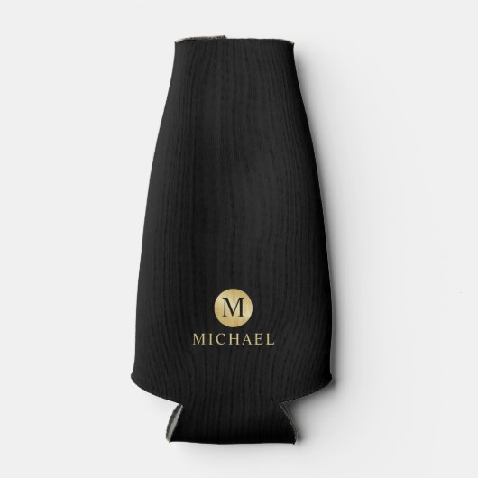 Luxury Black en Gold-gepersonaliseerd monogram Flesjeskoeler (Voorkant)