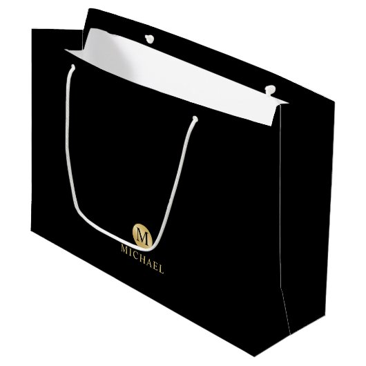 Luxury Black en Gold-gepersonaliseerd monogram Groot Cadeauzakje (Voorkant Gekanteld)