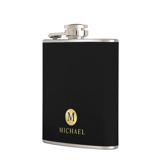 Luxury Black en Gold-gepersonaliseerd monogram Heupfles (Links)
