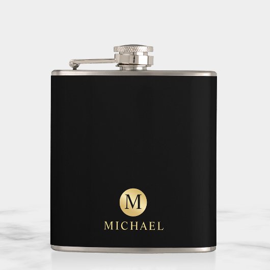 Luxury Black en Gold-gepersonaliseerd monogram Heupfles