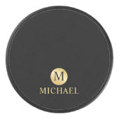 Luxury Black en Gold-gepersonaliseerd monogram Hockey Puck (Voorkant)