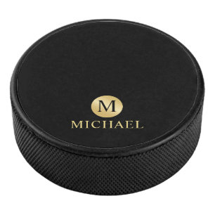 Luxury Black en Gold-gepersonaliseerd monogram Hockey Puck