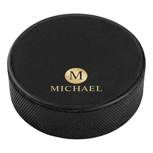 Luxury Black en Gold-gepersonaliseerd monogram Hockey Puck (3/4)