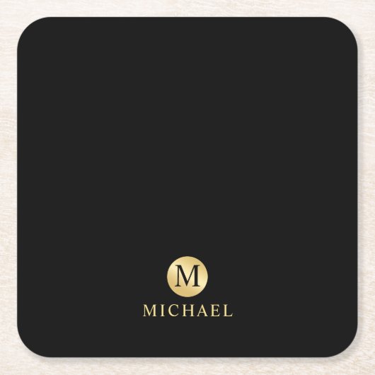 Luxury Black en Gold-gepersonaliseerd monogram Kartonnen Onderzetters (Voorkant)