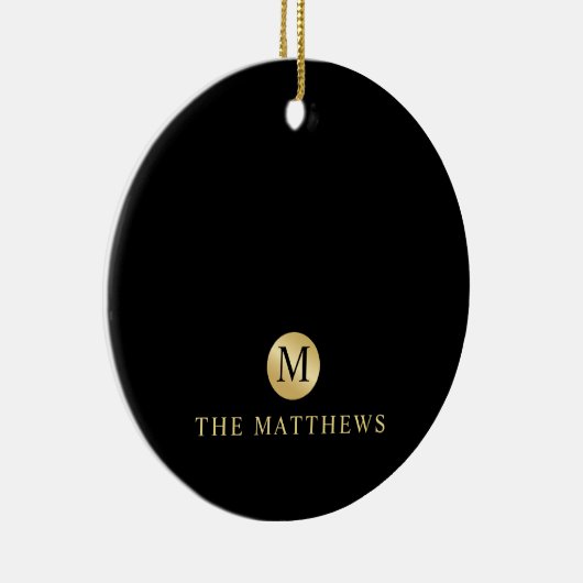Luxury Black en Gold-gepersonaliseerd monogram Keramisch Ornament (Rechts)