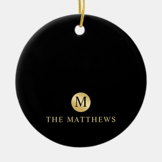 Luxury Black en Gold-gepersonaliseerd monogram Keramisch Ornament (Voorkant)