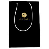 Luxury Black en Gold-gepersonaliseerd monogram Medium Cadeauzakje (Voorkant)