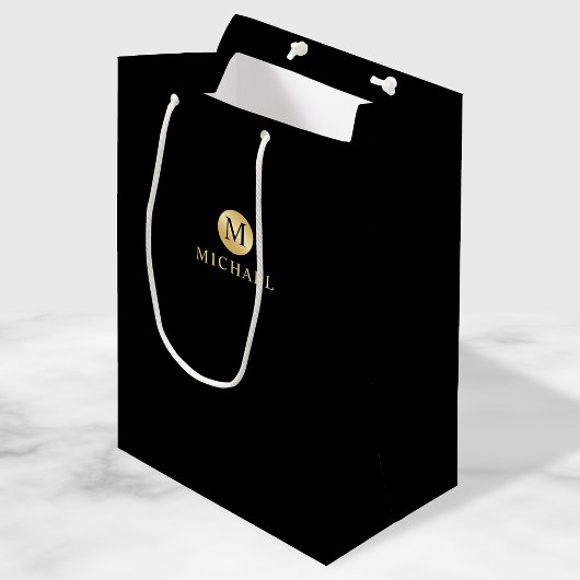 Luxury Black en Gold-gepersonaliseerd monogram Medium Cadeauzakje