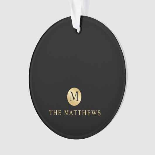 Luxury Black en Gold-gepersonaliseerd monogram Ornament (voorkant)