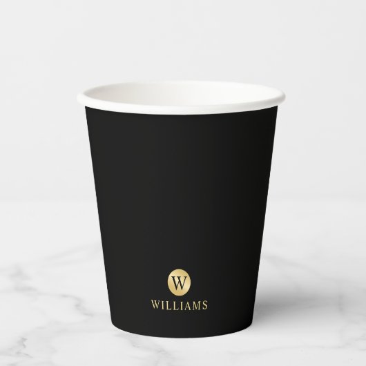 Luxury Black en Gold-gepersonaliseerd monogram Papieren Bekers (Voorkant)