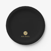 Luxury Black en Gold-gepersonaliseerd monogram Papieren Bordje (Voorkant)