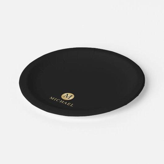 Luxury Black en Gold-gepersonaliseerd monogram Papieren Bordje (Gekanteld)