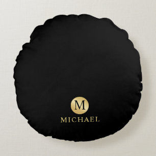 Luxury Black en Gold-gepersonaliseerd monogram Rond Kussen