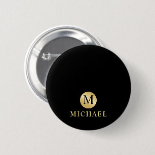 Luxury Black en Gold-gepersonaliseerd monogram Ronde Button 5,7 Cm