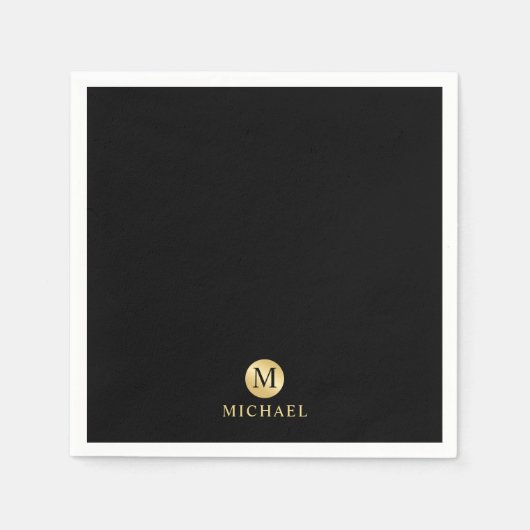 Luxury Black en Gold-gepersonaliseerd monogram Servet (Voorkant)