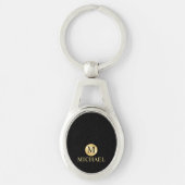 Luxury Black en Gold-gepersonaliseerd monogram Sleutelhanger (Voorkant)