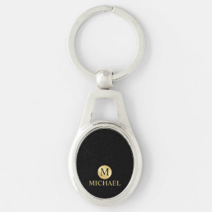Luxury Black en Gold-gepersonaliseerd monogram Sleutelhanger